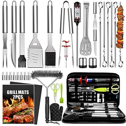 34Pcs BBQ Grill Accessories Tools Set, 16 Inches Stainless Steel Grilling Tools with Carry Bag, Thermometer, Grill Mats for Camping/Backyard Barbecue, Grill Tools Set for Men Women - CookCave