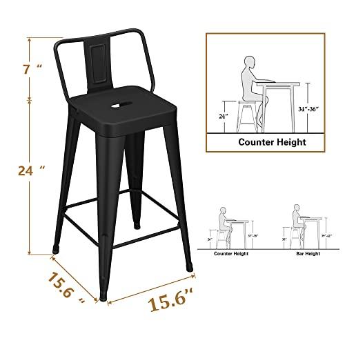 SHINEBOOM Metal Bar Stools Set of 4 Barstools Indoor/Outdoor Matte Black Counter Height Bar Stools Bar Chairs, Bar Stools with Back 24" Bar Stools Counter Height for Kitchen Island Dining Room - CookCave