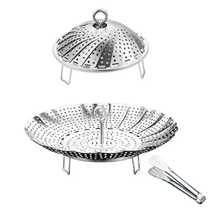 Yubng Vegetable Steamer Basket, 304 Stainless Steel Steamer for Cooking, Expendable Food Steamer to Fit Various Size Pot (5.7" to 9" + 7.3" Kitchen Tong) - CookCave