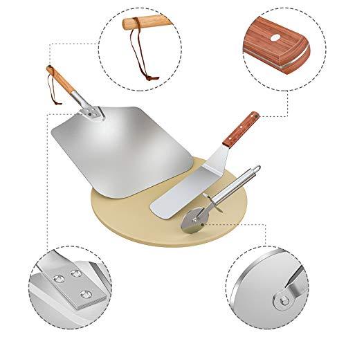 Onlyfire Round Pizza Stone Set for Oven and Grill, Pizza Grilling Tool Kit Including Baking Stone, Pizza Peel, Pizza Shovel and Cutter, Ideal for Baking Crisp Crust Pizza, Bread and More - CookCave