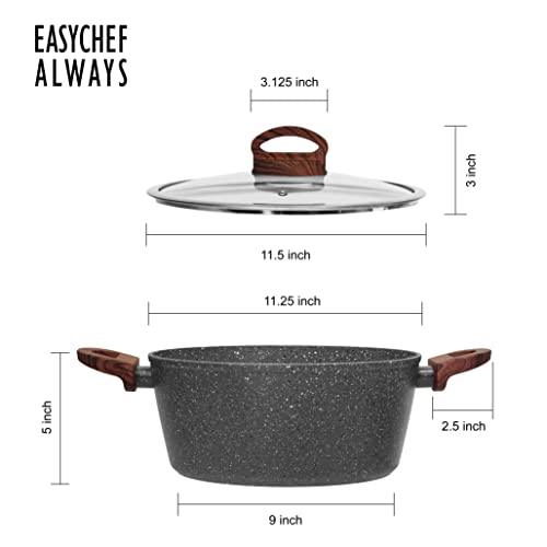 6 Quart Nonstick Dutch Oven with Lid, Stock Pot Nonstick Soup Pot Casserole Pot Granite Cooking Pot, Healthy Pasta Pot Gray Sauce Pot with Wood grain Bakelite Handle, All Stove Compatible PFOA Free - CookCave