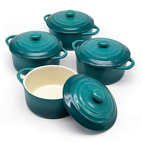 Kook Ceramic Mini Cocotte Set, Small Casserole Dishes with Lids and Handles, Individual Baking Ramekins, Oven, Microwave & Dishwasher Safe, Stoneware, 12 oz, Set of 4 - CookCave