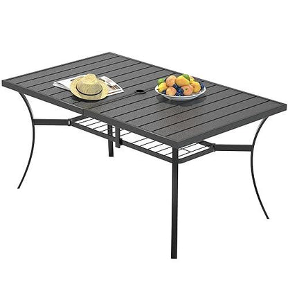 SAILARY Dining Umbrella Hole Mesh Shelf, Weather-Resistant Outdoor Use Rectangle Patio Metal Table 60" X 38", Black - CookCave