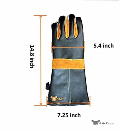 14.5" Long Premium Leather Gloves, BBQ gloves, Grill and Fireplace Gloves, Cotton lining with Kevlar stitch, Heat Resistant Gloves, animal handling gloves, bite-proof gloves - CookCave