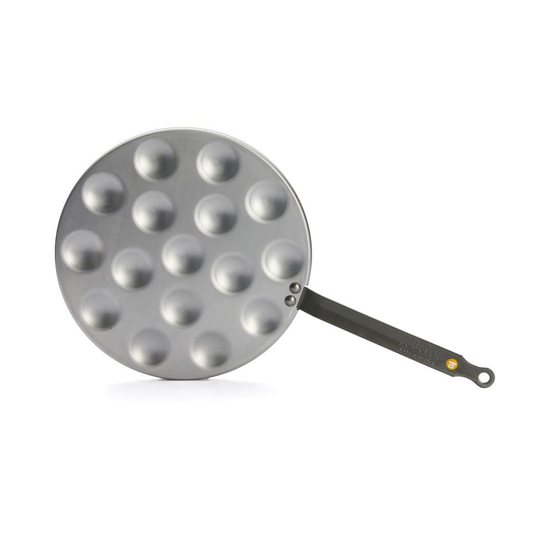 de Buyer MINERAL B Carbon Steel Aebleskiver & Poffertjes Pan - Ideal for Mini Pancakes - Naturally Nonstick - Made in France - CookCave