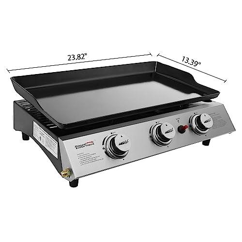 Royal Gourmet PD1300C 3-Burner Portable Propane Griddle, Regulator, Cover and Carry Bag Included, Tabletop Gas Grill, Outdoor Camping Cooking, Tailgating, Black - CookCave