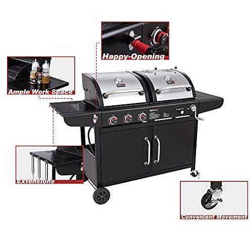 Royal Gourmet ZH3002C Dual Fuel 3-Burner Gas and Charcoal Grill Combo with Cover, Cabinet Design, Outdoor BBQ Party and Cooking, Black - CookCave