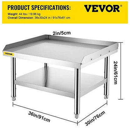 VEVOR Stainless Steel Equipment Grill Stand, 36 x 30 x 24 Inches Stainless Table, Grill Stand Table with Adjustable Storage Undershelf, Equipment Stand Grill Table for Hotel, Home, Restaurant Kitchen - CookCave