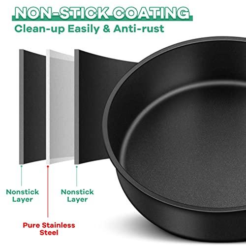 TeamFar 8 Inch Cake Pan, Round Baking Layer Cake Pan Set of 2, with Non-Stick Coating Stainless Steel Core for Birthday, Party, Wedding, Healthy & Heatproof, Release Easily & Easy Clean - CookCave