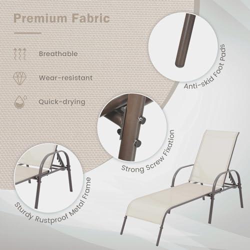 Giantex 2 Pack Patio Lounge Chair, Outdoor Chaise Lounge with 5 Adjustable Backrest, Sturdy Steel Frame, Sunbathing Recliner, Beach Chair, Tanning Chair for Outside, Yard, Balcony, Pool Chairs, Khaki - CookCave