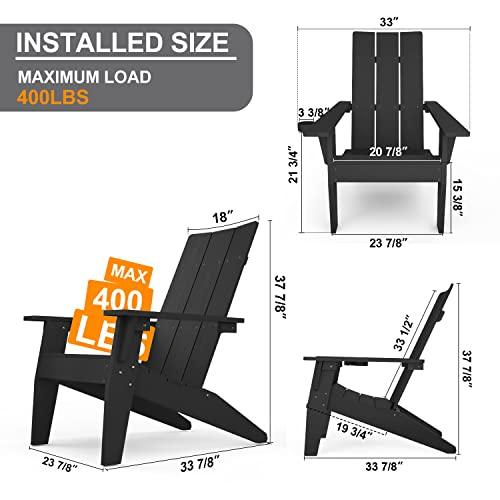 MXIMU Modern Adirondack Chairs Set of 2 Weather Resistant with Cup Holder Oversize Plastic Fire Pit Chairs Adorondic Plastic Outdoor Chairs for Firepit Area Seating (Black) - CookCave