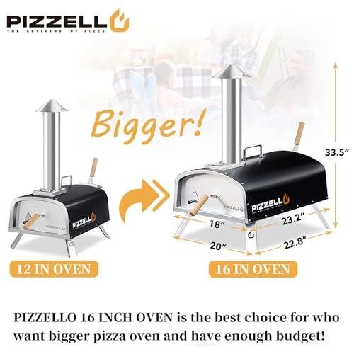 PIZZELLO 16" Portable Pellet Pizza Oven Outdoor Wood Fired Pizza Ovens Included Pizza Stone, Pizza Peel, Fold-up Legs, Cover, Pizzello Forte (Black) - CookCave