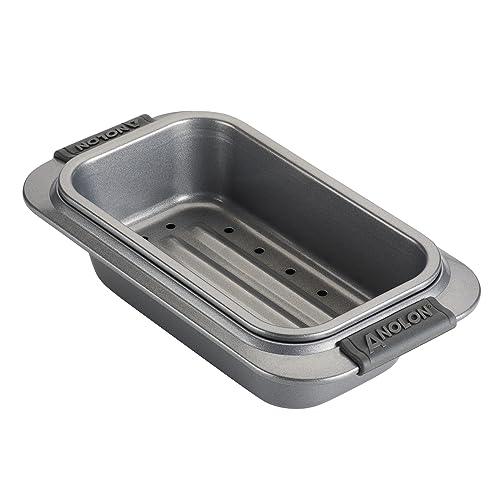 Anolon Advanced Nonstick Bakeware Meatloaf/Loaf Pan Set with Grips and Insert, 2 Piece, Gray - CookCave