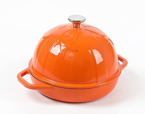 HAWOK Cast Iron Bread Cloche, Dia. 7.8inch/20cm, Sourdough Baking Pan Enameled Orange - CookCave