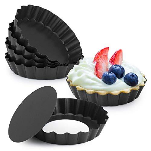 Laxinis World 5 Inch Quiche Pans with Removable Bottom, Non-stick, Fluted Sides, Mini Tart Pans, Round Shape, Set of 6 - CookCave