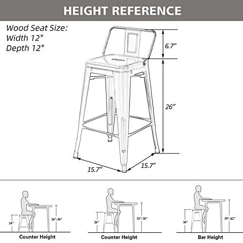 Apeaka 26 inch Metal Bar Stools Set of 4 Modern Counter Height Stools with Backs Low Back Bar Chairs for Indoor Outdoor Matte Black - CookCave