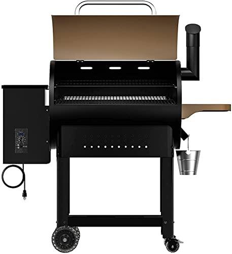 Hykolity 570 Sq in Wood Pellet Grill & Smoker, 8 in 1 BBQ Smoker with Flame Broiler, Outdoor Cooking Auto Temperature Control, 23LB Hopper Capacity, Brown - CookCave