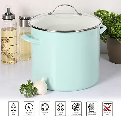 Martha Stewart Thayer 12-Quart Enamel On Steel Scratch Resistant Stock Pot w/Lid - Martha Blue - CookCave