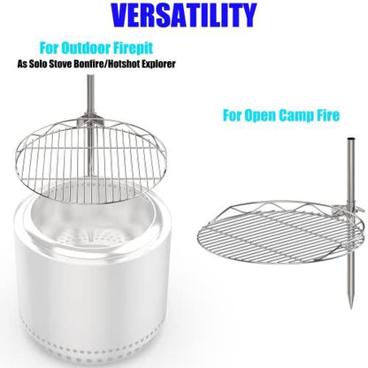 BBQSTAR Detachable Swivel Grill for 19.5" Wood Burning Firepit as Solo Stove Bonfire Hotshot Explorer; Outdoor Firepit Grill Accessory Kit W/Stainless Steel Cooking Grate, Fire Poker,Carry Bag - CookCave