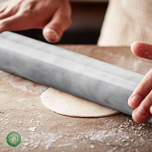 HESHIBI Marble Rolling Pin with Stand, 15.7" White Stone French Heavy Polished Non Stick Cookie Pizza Pastry Dough Baker Roller for Kitchen Baking - CookCave