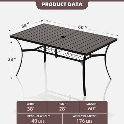 SAILARY Dining Umbrella Hole Mesh Shelf, Weather-Resistant Outdoor Use Rectangle Patio Metal Table 60" X 38", Black - CookCave