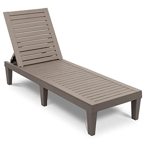 VINGLI Outdoor Chaise Lounge, Wood Texture Design with 5-Level Adjustable Backrest, Waterproof Durable Folding Chair, PP Material Patio Chair for Beach, Backyard, Pool, Gray-Brown … - CookCave