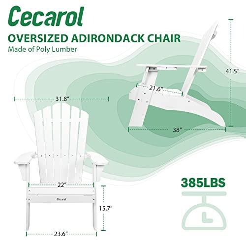 Cecarol Oversized Adirondack Chair, Patio Fire Pit Chair with 2 Cup Holders, 385lb Weight Capacity, All Weather Resistant and Durable Outdoor Chairs for Poolside, Lawn, Garden, White-AC01 - CookCave