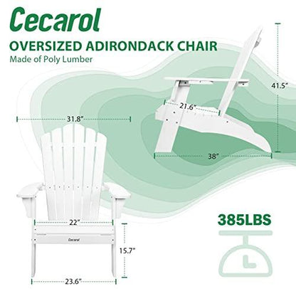 Cecarol Oversized Adirondack Chair, Patio Fire Pit Chair with 2 Cup Holders, 385lb Weight Capacity, All Weather Resistant and Durable Outdoor Chairs for Poolside, Lawn, Garden, White-AC01 - CookCave