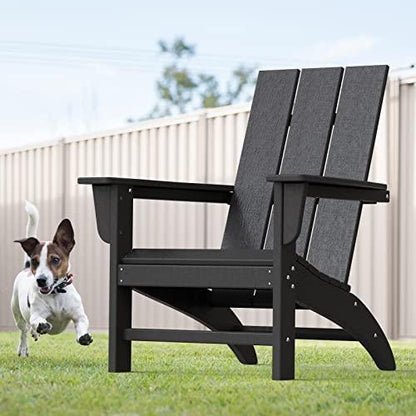 Modern Adirondack Chair Wood Texture, Poly Lumber Patio Chairs, Pre-Assembled Weather Resistant Outdoor Chairs for Pool, Deck, Backyard, Garden, Fire Pit Seating, Black - CookCave