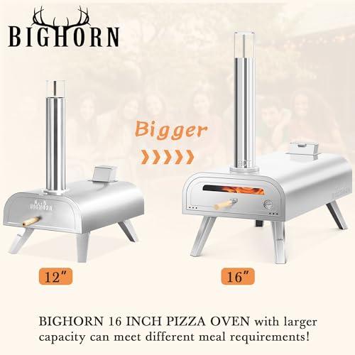 BIG HORN OVEN Pizza Wood Pellet Grill Outdoor Portable 16 inch Fired Pizza Maker with Pizza Stone & Built-in Thermometer ovens - CookCave