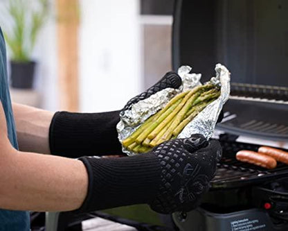 BBQ Gloves - 1472 Degree F Heat Resistant Grilling Gloves - Non-Slip Silicone Grip Design - Grill Gloves for Outdoor Grill, Barbecue, Oven, Cooking, Kitchen and Baking (Black) - CookCave