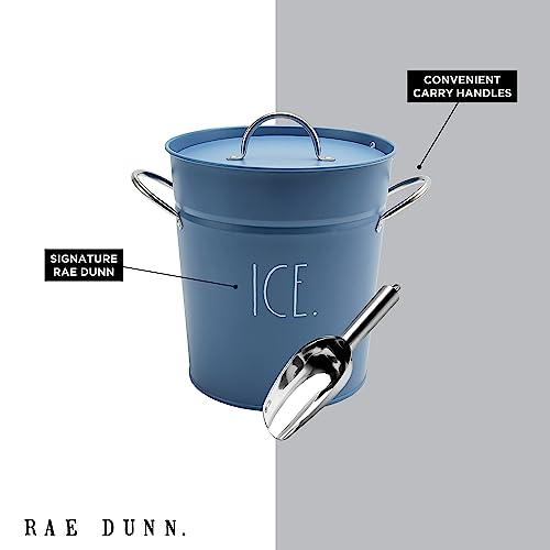 Rae Dunn Ice Bucket with Scoop - Stainless Steel Bucket with Handle, Lid and Ice Scooper - 4 Qt. Storage Bin for Ice Cubes for Bars, Parties, Backyard Barbeques, Picnics, and Camping (Blue) - CookCave