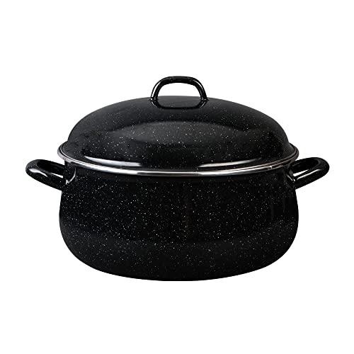 Granite Ware 9.5 Qt Heavy Gauge Dutch Oven with Lid. (Speckled Black) Enamelware. Stainless Steel. Suitable for Cooktops, Oven to Table. Dishwasher Safe. - CookCave