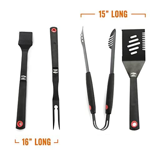 Yukon Glory™ Heavy Duty 5 Piece Grilling Tools Set, Durable Stainless Steel BBQ Accessories, Long Handle 3 in 1 Spatula, Tongs, Brush, Grill Fork, Thick Grilling Gloves, Gift Set - CookCave