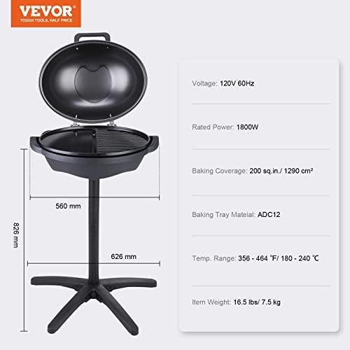 VEVOR Indoor/Outdoor Electric Grill, 1800W 200sq.in Electric BBQ Grill & 2 Zone Grilling Surface, Non-stick Ceramic Coating Plate, Adjustable Temperature, Removable Stand Patio Grill for Party Camping - CookCave