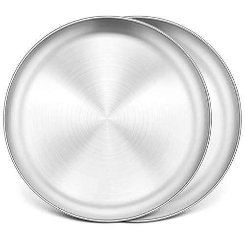 P&P CHEF 13½ Inch Pizza Pan Set of 2, Stainless Steel Pizza Tray, Round Pizza Plate For Pie Cookie Pizza Cake, Non Toxic & Heavy Duty, Brushed Finish & Easy Clean - CookCave