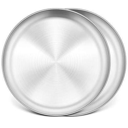 P&P CHEF 13½ Inch Pizza Pan Set of 2, Stainless Steel Pizza Tray, Round Pizza Plate For Pie Cookie Pizza Cake, Non Toxic & Heavy Duty, Brushed Finish & Easy Clean - CookCave