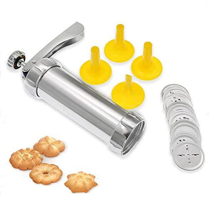 Stainless Steel Cookie Press Machine,Featuring 20 Decorative Stencil Discs and 4 Icing Tips,Deluxe spritz Cookie Press Gun,Cookie Maker,for DIY Biscuit Maker,Baking Decoration Supplies - CookCave