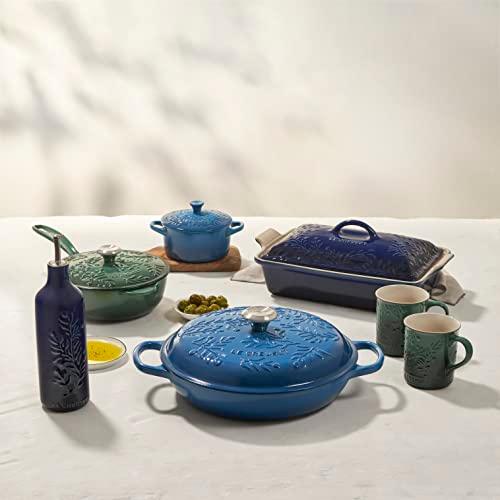 Le Creuset Olive Branch Collection Stoneware Mini Round Cocotte, 24 oz., Marseille with Embossed Lid - CookCave