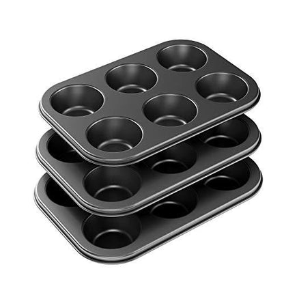 Tiawudi 3 Pack Nonstick Muffin Pan, Carbon Steel Cupcake Pan, Easy to Clean and Perfect for Making Muffins or Cupcakes, 6 Cup Standard - CookCave