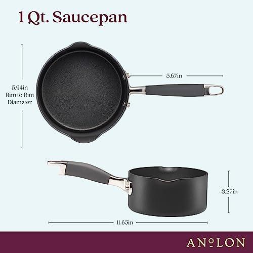 Anolon Advanced Hard Anodized Nonstick Sauce Pan/Saucepan with Straining and Pour Spouts, 1 Quart, Gray - CookCave