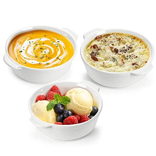 Foraineam 8 Pack 10 Ounce Porcelain Souffle Dishes with Double Handles Round Ramekins Bakeware Set for Pudding, Creme Brulee, Souffle - CookCave