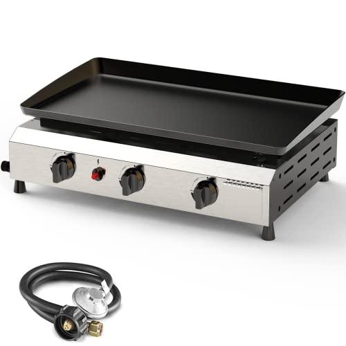 ADREAK 25.6 Inch 3 Burner BBQ Gas Grill Griddle, Stainless Steel Portable Detachable 30,000 BTU Table Top Propane Barbecue Grill for Camping or Tailgating (Only Griddle) - CookCave