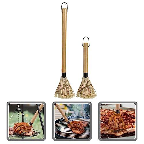 Amosfun 2Pcs BBQ Basting Mops Sauce Brushes, Cotton Fiber Brush and Wood Handle Dish Mop For Roasting or Grilling Kitchen Supply - CookCave