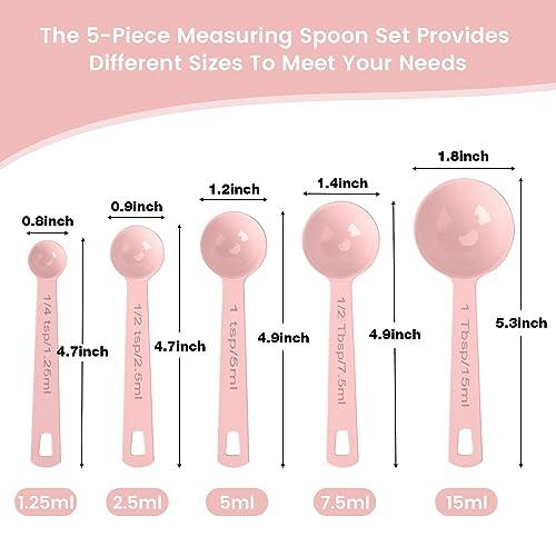 Muchtolove Stainless Steel Measuring Spoons Set of 5, Metal Measuring Cups and Spoons Set for Liquid/Food/Kitchen/Baking (Pink) - CookCave