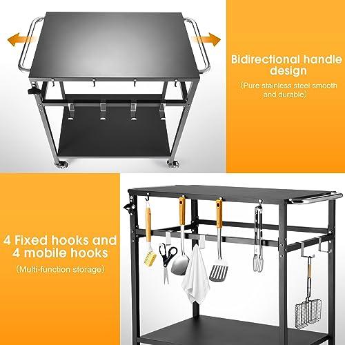 Outdoor Grill Table with Storage for Patio,Double-Shelf Movable Kitchen Cart Island Table on Wheels,20" x 30" Multifunctional Commercial Kitchen BBQ Food Prep Worktable for Grill (Double Layer Black) - CookCave