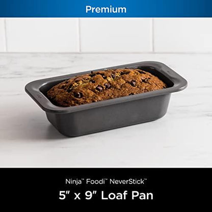 Ninja B30509 Foodi NeverStick Premium 9 inch x 5 inch Loaf Pan, Nonstick, Oven Safe up to 500⁰F, Dishwasher Safe, Grey, 1 Count (Pack of 1) - CookCave