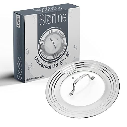 Sterline Small Universal Lid,Fits 5,8 Inch Cookware,Tempered Glass Top with Steam Vent for Pots, Pan, and Cast Iron Skillets,Stainless Steel Replacement Pot Lid for Kitchen Organizing, Space Saving - CookCave