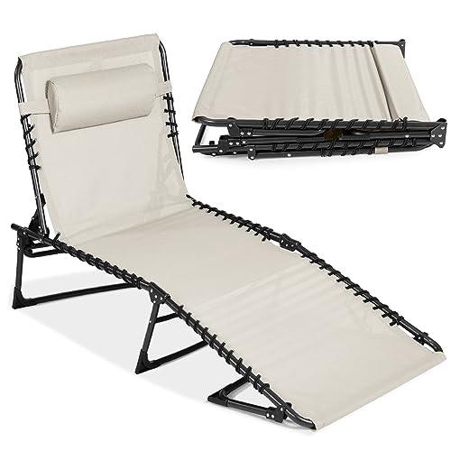 Best Choice Products Patio Chaise Lounge Chair, Outdoor Portable Folding in-Pool Recliner for Lawn, Backyard, Beach w/ 8 Adjustable Positions, Carrying Handles, 300lb Weight Capacity - Ivory - CookCave