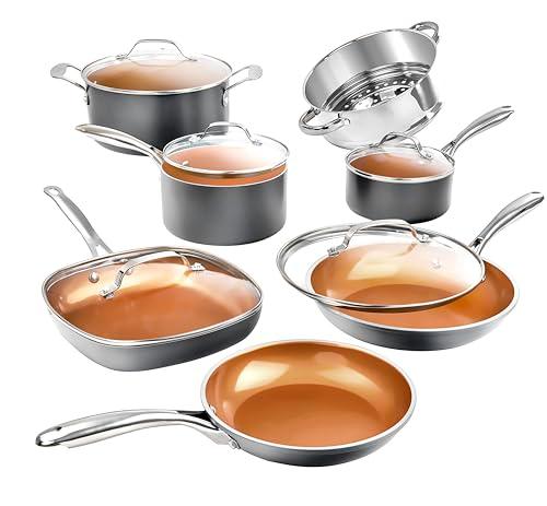 Gotham Steel 12 Pc Ceramic Pots and Pans Set Non Stick Cookware Set with Ultra Nonstick Ceramic Coating by Chef Daniel Green, 100% PFOA Free, Stay Cool Handles, Dishwasher and Oven Safe - 2024 Edition - CookCave